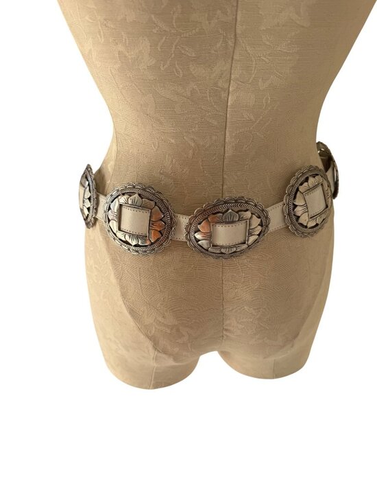 Brighton Sunflower Concho Belt White Silver Size Medium Western-inspired Vintage main image 11